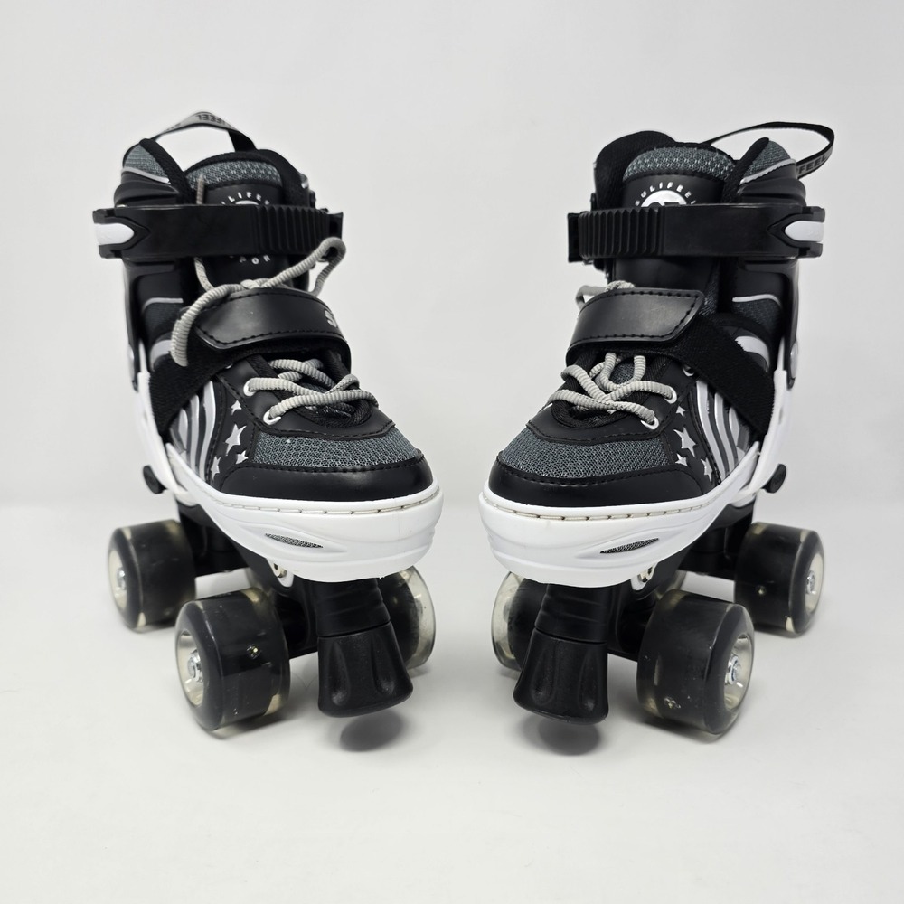 Sulifeel Kids Adjustable Roller Skates Black White Light Up Wheels Size S 28-31